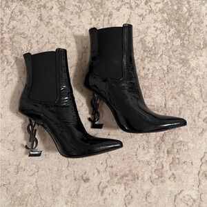 Yves Saint Laurent Black Patent Heeled Boots